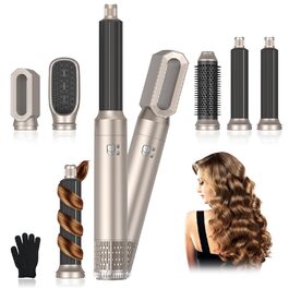 Набір для укладки волосся Airstyler Set: професійний фен-щітка 1000W, 5 насадок, автоматична завивка, випрямлення, об'єм, мультистайл, колір шампань
