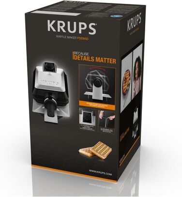 Вафельниця Krups FDD95D Professionelles: 1200W, 2 бельгійські вафлі, 7 рівнів підсмажування, чорний колір