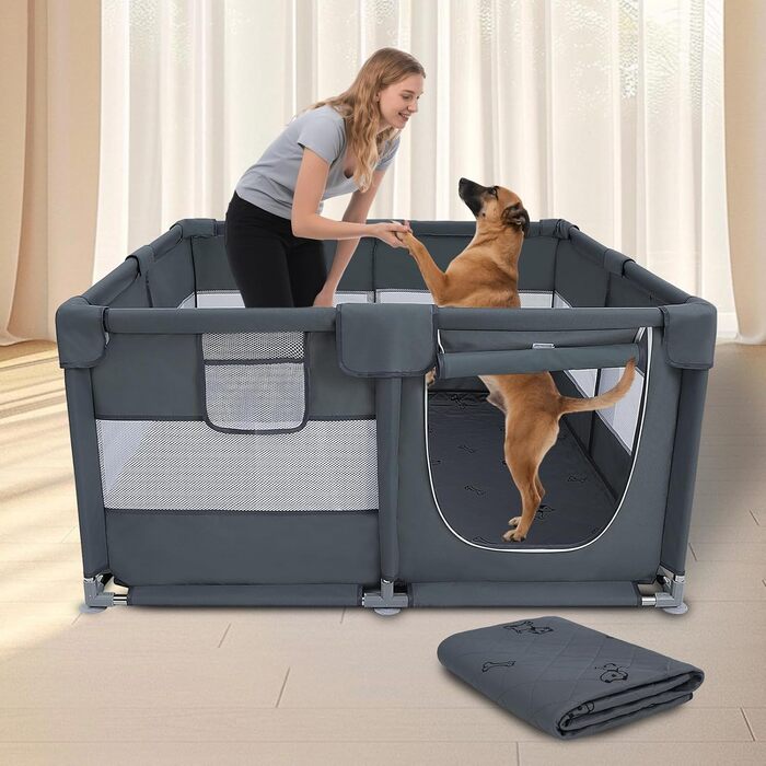Клітка-загон для собак з оксфордської тканини, знімні пелюшки, 127x127x66 см, сталеві труби, дихаюча сітка, замок-блискавка, портативний вольєр для домашніх тварин для використання в приміщенні та на вулиці