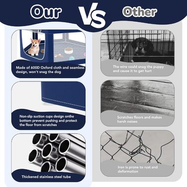 Шестигранний вольєр для собак, 114 см, м'який вольєр для цуценят з тканини 600D Oxford, стабільна конструкція з товстих нержавіючих труб, 65,6 см висота, вольєр для собак та дрібних тварин, колір: морська хвиля