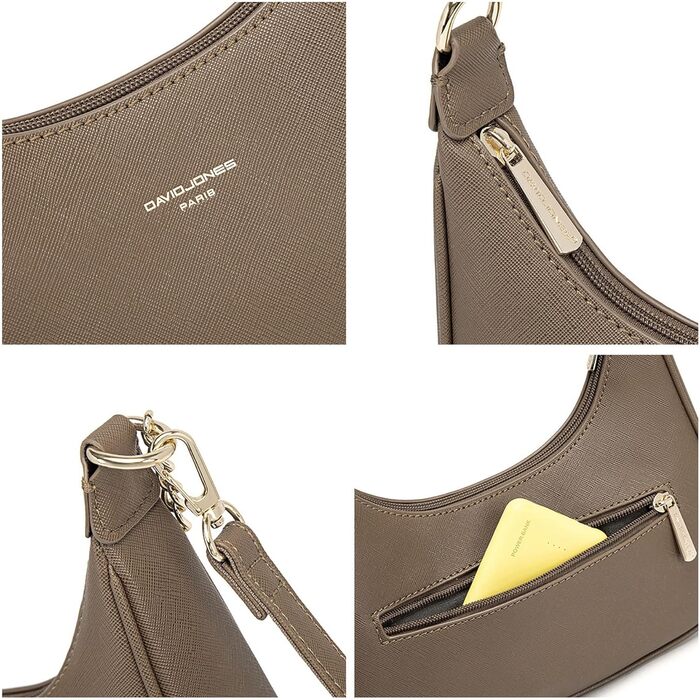 Стильна сумка-клатч David Jones через плече з ланцюжком, сіро-бежева (Taupe). Елегантна жіноча сумка з екошкіри для вечірок та повсякденного використання.