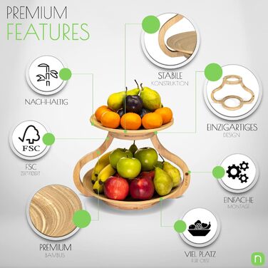 Натуралік: Двоярусна етажерка для фруктів з бамбука - Натуральне зберігання