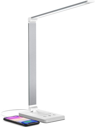 LED лампа настільна дитяча з регулюванням яскравості, 5 кольорів, 10 рівнів, захист очей, сенсорне керування, складана, з акумулятором 2500mAh, срібна