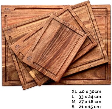 Premium Cutting Board Wood 4-Piece Set (40x30, 33x24, 27x18, 21x15) | Includes Cutting Board Stand | Wood Cutting Board Kitchen | Cutting Board Set Made of Robust Acacia Wood