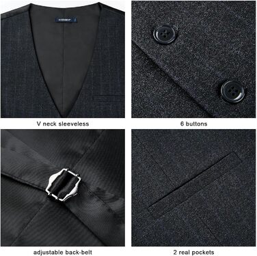 Жилет чоловічий HISDERN в клітинку, формальний, класичний, бавовна, для весілля, в клітку 'Геллер', костюмний, чорний, сірий, XL