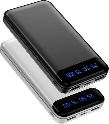 Enerwow Power Bank 2 шт. 16000mAh: портативний зарядний пристрій з LCD дисплеєм для iPhone 15/14/13/12 Pro Max та смартфонів (чорний/білий)
