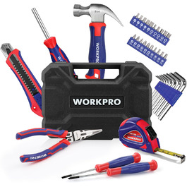 Набір інструментів WORKPRO 35 предметів у кейсі, універсальний комплект для дому, зі шліцевою викруткою, плоскогубцями, рулеткою, шестигранниками, синій, подарунок для початківців DIY