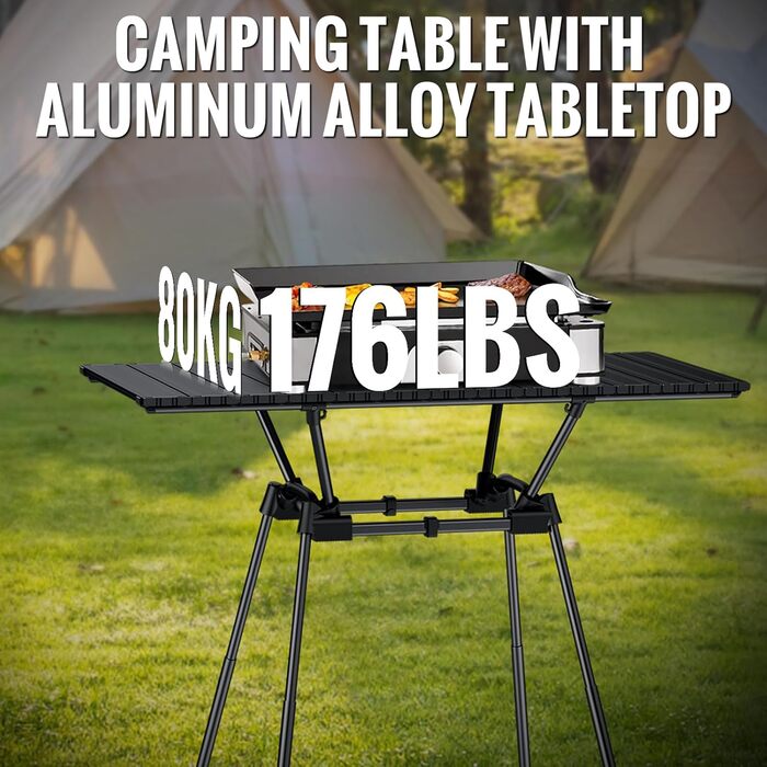 Складаний туристичний стіл Garllen 82x40 см, регулювання висоти (44/70 см), знімний стіл зі сталі, для пікніка, грилю, саду та кемпінгу
