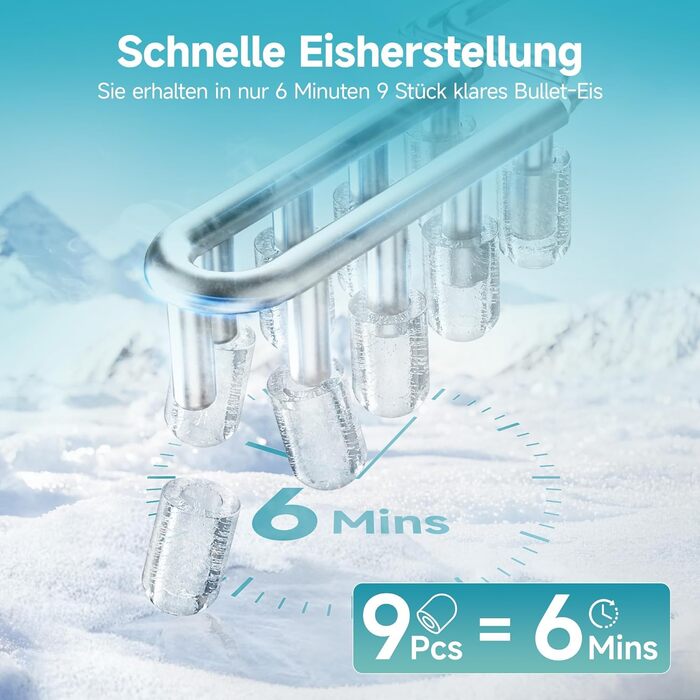 Машина для приготування льоду EUHOMY, 1.2л, чорна, самоочищення, портативна, 9 кубиків за 6 хвилин, 12 кг/день, 2 розміри кубиків