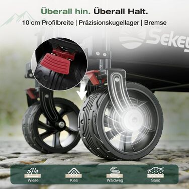 Універсальний складаний візок Sekey XXL Plus 200L/200кг з гальмами та широкими колесами для бездоріжжя (чорний, колеса 10 см)