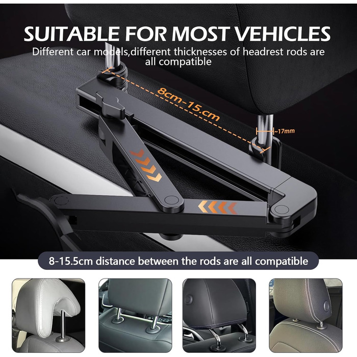 Тримач для планшета Romon у автомобіль, кріплення до підголівника, універсальний, 360° обертання, для смартфонів та планшетів 4.7-13'