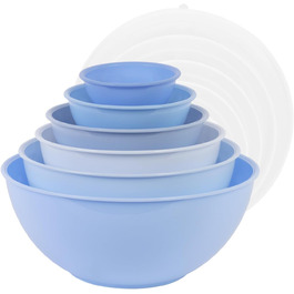 BoxedHome Mixing Bowls Set with Lids, Reusable Mixing Bowl, 12-pack Mixing Bowl, Plastic Salad Bowl Non-Slip Stackable Serving Bowls for Kitchen (6 Bowls and 6 Lids) (Soft Blue)