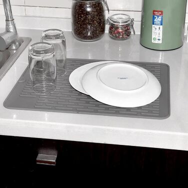 Килимок для посуду WXFLGH 40 x 30 см з термостійкого силікону, протиковзкий, для мийки, стільниці або годівниці для котів (чорний)