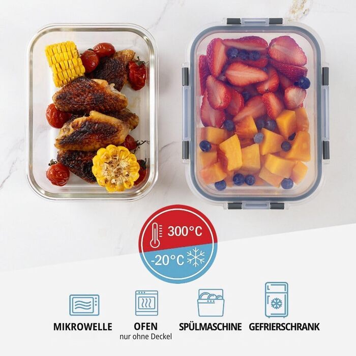 Набір контейнерів для їжі Igluu Meal Prep (5 шт.) – 1050 мл, Borosilikatglas, BPA-free, для мікрохвильовки, духовки, морозильника, посудомийної машини, витікання неможливе