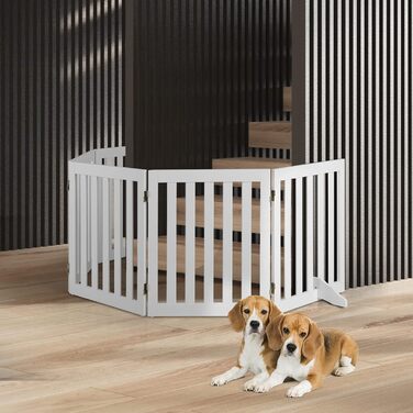 Захисний бар'єр для собак COSTWAY 60см, дерев'яний, дитячий, розкладний, для сходи, білий (5 панелей)