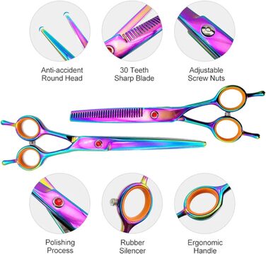 Професійний набір ножиць для грумінгу собак: вигнуті, прямі та розріджуючі ножиці + гребінець (чорний+жовтий)