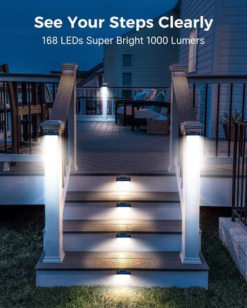 nipify Сонячна лампа з датчиком руху, 168 LED, 3 режими, IP65, для вулиці, саду, тепле та холодне світло, 6 штук