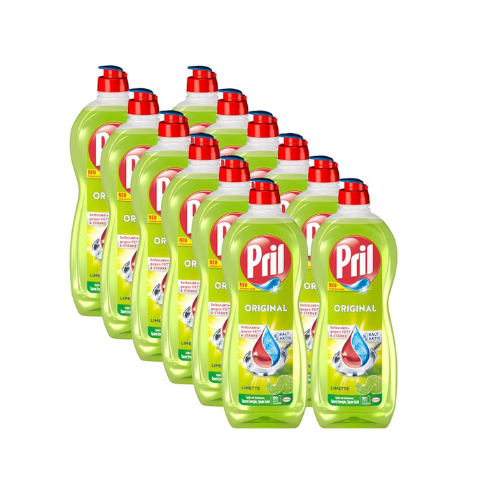 Засіб для миття посуду PRIL Original Limette з високою жиророзчинною здатністю, аромат лайма, 675 мл (набір 12 шт)