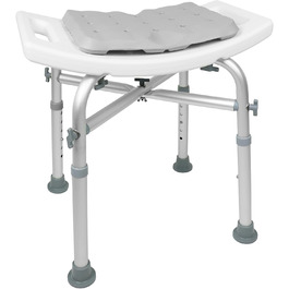 KMINA Shower Stool for Seniors - 150 kg Capacity, Double-Reinforced Crossbar, Cushion, Height Adjustable, Tool-Free Assembly - Made in Europe (White)