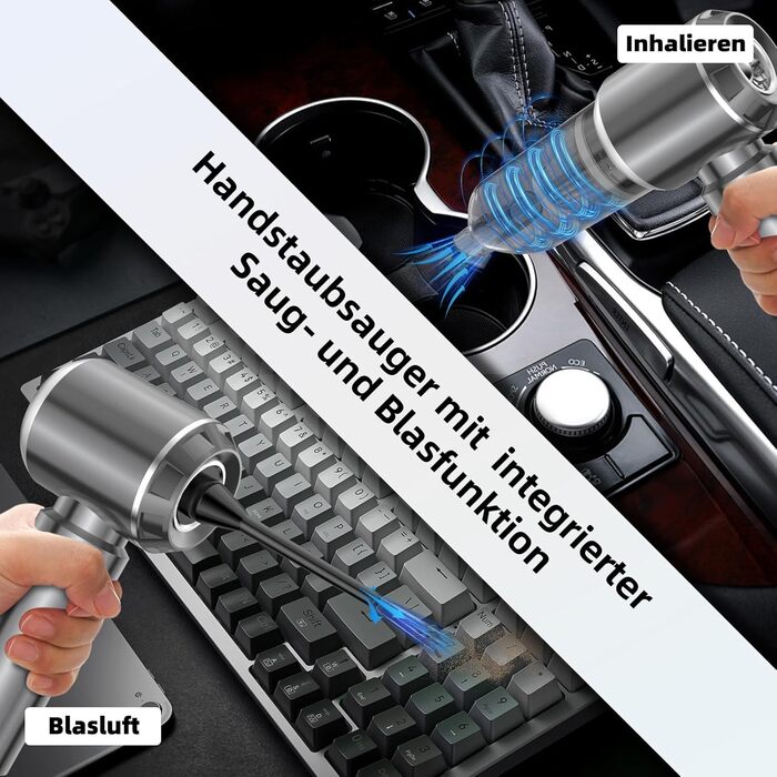 Портативний акумуляторний пилосос NVKHG 18000Pa з безщітковим мотором, 3 швидкості, для авто, дому, офісу, кухні, видалення шерсті тварин (сірий)