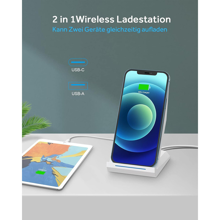 Бездротовий зарядний пристрій NANAMI 30W USB-C з індукційним підсвічуванням, 2-в-1 для iPhone та Samsung