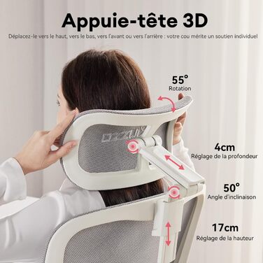 Ергономічне крісло для жінок MUSSO E80 Muse FemmePosture™ - регулювання нахилу 135°, 3D-підтримка попереку, 17см 4D-підголівник, висувна підніжка, регулювання глибини та висоти сидіння, регульовані підлокітники (сірий)