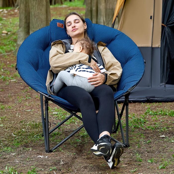 Крісло-місяць EVER ADVANCED Luxus XXL для кемпінгу, складне, до 150 кг, блакитне. З подушкою, для саду, балкону, приміщення.