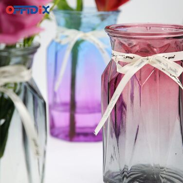 Скляна ваза OFFIDIX з градієнтом кольорів, багатокольорова, геометричний дизайн, для квітів, декору, весіль, свят, офісу або дому