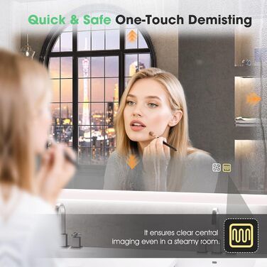 Дзеркало для ванної кімнати S'bagno з підсвічуванням 80x60 см, LED, Bluetooth, протитуманне покриття, 3 кольори, регулювання яскравості, пам'ять, загартоване скло, IP44, горизонтальне/вертикальне встановлення