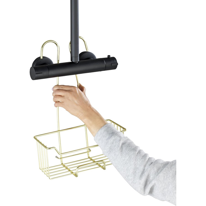 WENKO Thermostat Shower Caddy Model Milo, Shower Shelf for Hanging on the Faucet, Shelf Made of Stainless Steel (Rustproof), 25 x 36 x 14 cm, Gold