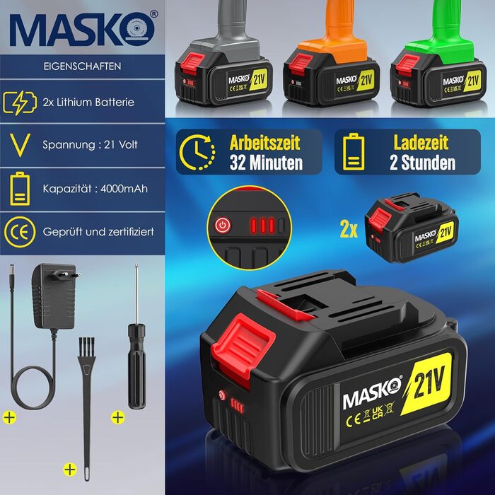 MASKO® Міні акумуляторна бензопила 800W, 6 дюймів, 8000mAh | Електрична пила з автоматичною подачею оливи | Ручна бензопила для обрізки гілок та деревини | У комплекті кейс, 2x акумулятори 4000mAh та 2 запасні ланцюги 6 дюймів, чорний/антрацит