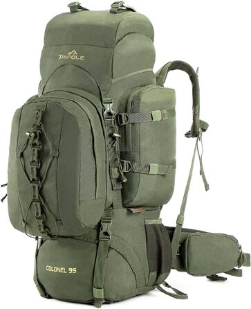 Tripole Rucksack from the Colonel Series with Internal Frame - Featuring Detachable Daypack and Rain Cover (95 Liters, Green (Army Green))