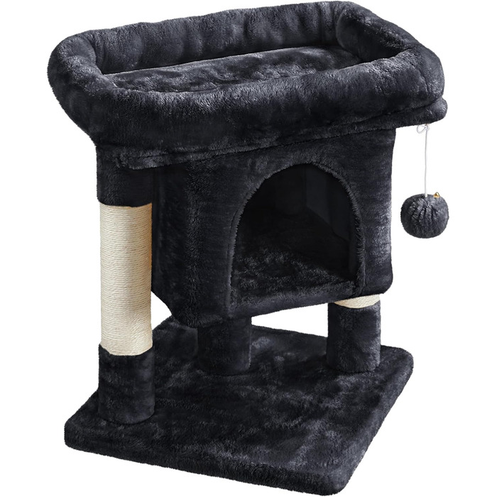 Yaheetech Scratching Post 60 cm Small Cat Scratching Tree, with Cat Cave, Plush Sisal, Cat Tree Cat Furniture Play Tree for Small Cats, Black