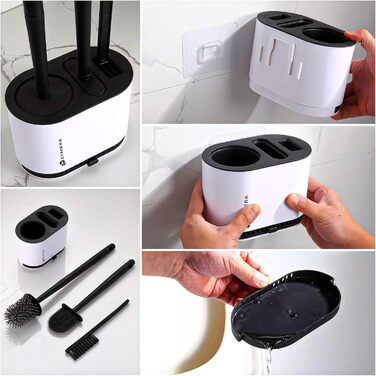 Силіконова щітка для унітазу з піддоном для стоків, настінне кріплення - 360° очищення, гігієнічна та швидковисихаюча