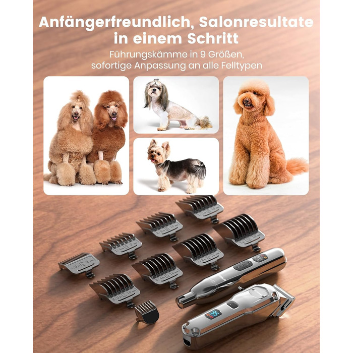 Машинка для стрижки собак Oneisall 4-в-1: стрижка, триммінг, шліфування кігтів. Для собак та котів, тиха, професійна, 4 години роботи від акумулятора