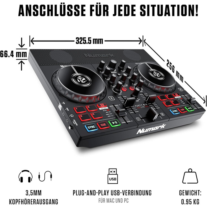 DJ контролер Numark Party Mix Live з колонками, світловим шоу, 2 деками та мікшером (Serato DJ Lite)