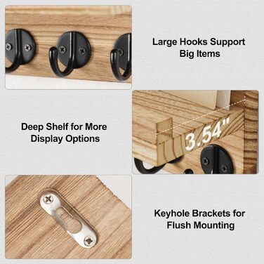 Lwenki Wall Key Holder, Decorative Key and Mail Holder with Shelf has large key hooks for bags, coats – PaulowniaWood Key Holder with Mounting Accessories (9.7 inches W x 7 inches (Burnt Wood))