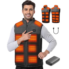 Електрична гріюча жилетка Buba Toys для чоловіків з Powerbank 20000mAh, 21 зона нагріву, 3 режими, для катання на лижах, піших прогулянок та активного відпочинку, XL, сіро-чорний колір