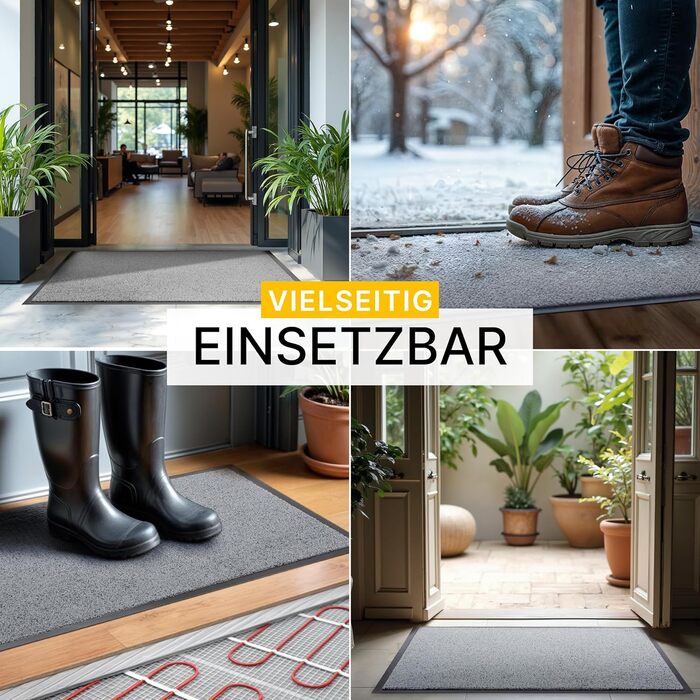 Килимок для порогу Entrando 40x60 см з неслизьким покриттям - миючий килимок для входу в приміщення та на вулицю, швидковисихаючий, нейтрального кольору, сірий