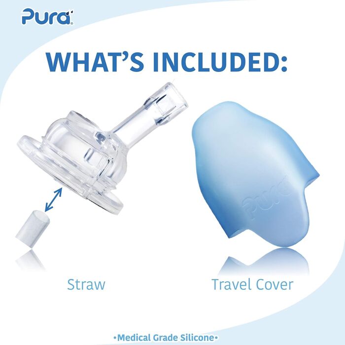 Pure stainless steel bottle with silicone straw & sleeve, aqua (plastic, BPA-free, non-toxic, certified)
