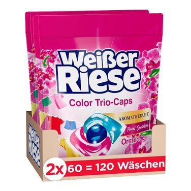 Капсули для прання кольорових речей Weißer Riese Trio-Caps Color, ароматерапія Орхідея, 120 шт
