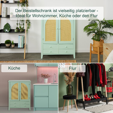Relaxdays Sideboard with Rattan Look Turquoise