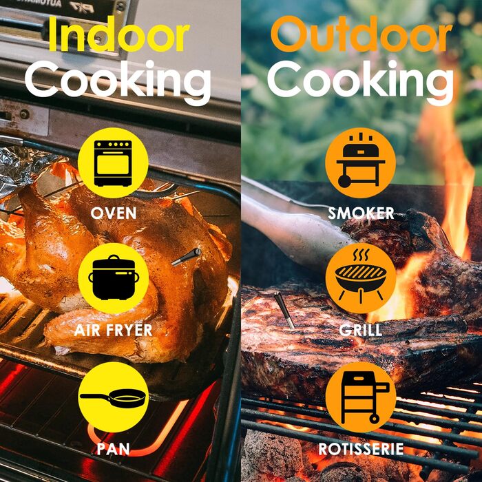 Розумний термометр для м'яса 800FT з тонким зондом 5.5мм, Bluetooth 5.3, для гриля, BBQ, кухні, духовки, коптильні (чорний)