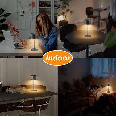 Акумуляторний LED світильник Klighten для столу, димуючий, чорний, алюміній, IP54, 21 см. 3 кольори світла (3000K-6000K), USB-C зарядка, комплект 2 шт.