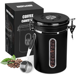 Кейс для кави ROCKY&CHAO 1.8L з нержавіючої сталі, герметичний, з вікном, для кавових зерен, чаю, горіхів, какао