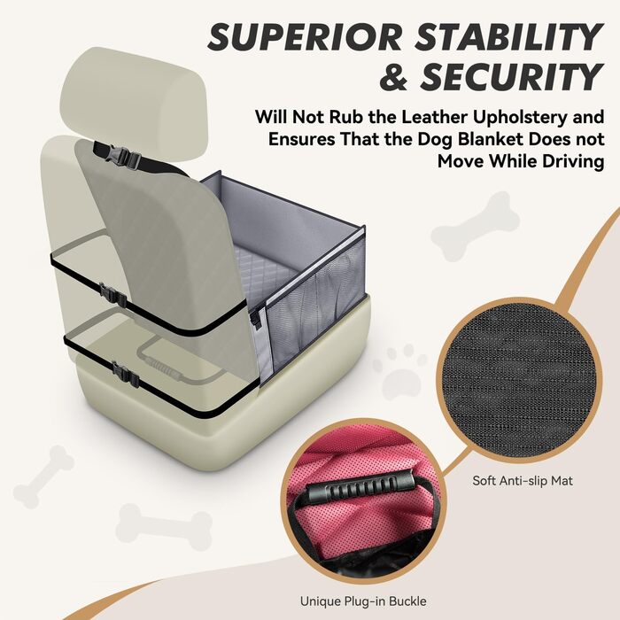 Автокрісло для собак: стабільне, водонепроникне, з підсиленими стінками та ременями безпеки, сіре