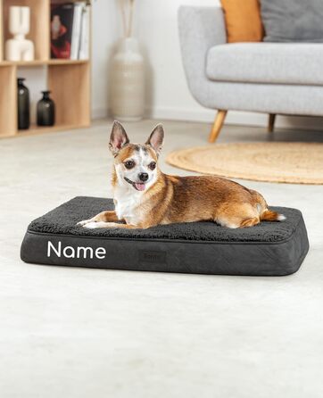 Ортопедичне ліжко для собак Lionto, 60x40x8 см, міцне, з м'яким плюшем, знімний та пральний чохол, водовідштовхувальне, для собак та котів (60x40x8 см, чорне)