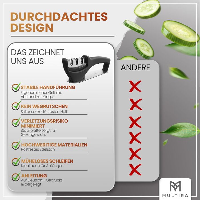 Точилка для ножів 3-ступенева, для сталевих та керамічних лез, з нековзною підкладкою, знімний точильний елемент, для дому та професійного використання, ергономічна ручка