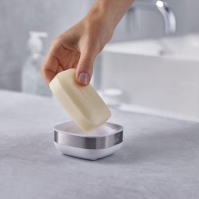 Мильниця Joseph Joseph Bathroom Slim з нержавіючої сталі - компактна, з антиковзною основою, білий/сірий колір