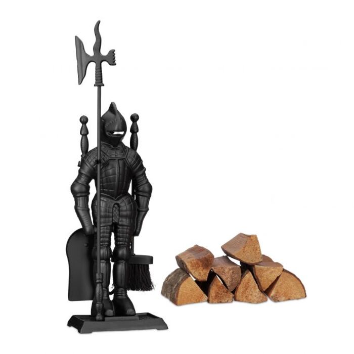 Relaxdays Fireplace Set Knight Cast Iron 4-Piece